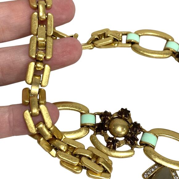 Stella & Dot Livvy Bib Necklace Runway Drama Statement Gold Chain & Sage Stones - Picture 8 of 11